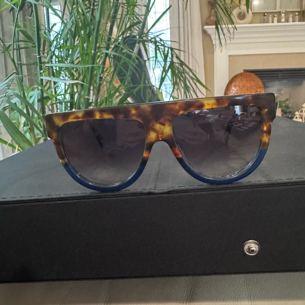 Celine Kim Tortoise Shell Sunglasses with Blue Accents